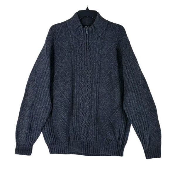 Jos A Bank Lambswool Knit Sweater Mens L Gray 1/4 Zip Pullover Mock Neck - Picture 5 of 10